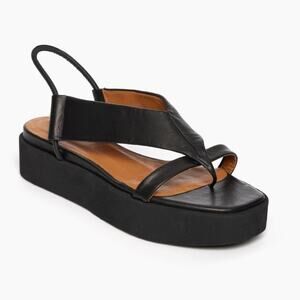 COCLICO Black Leather Platform Slingback Sandals